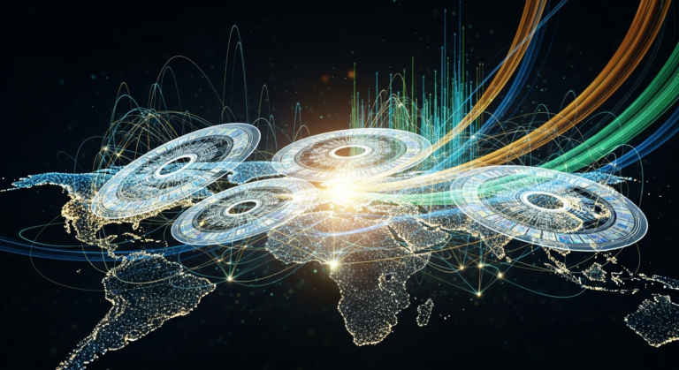 2026년 글로벌 반도체 시장 현황과 긍정적인 전망을 상징하는 추상적 이미지