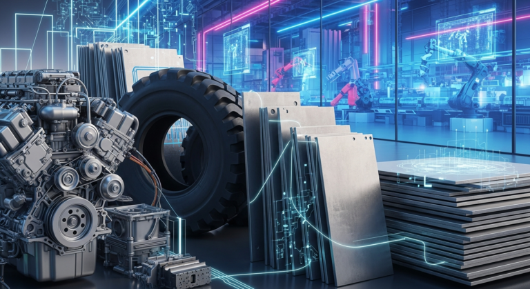 반도체 소부장의 소재, 부품, 장비를 자동차 부품으로 비유한 이미지