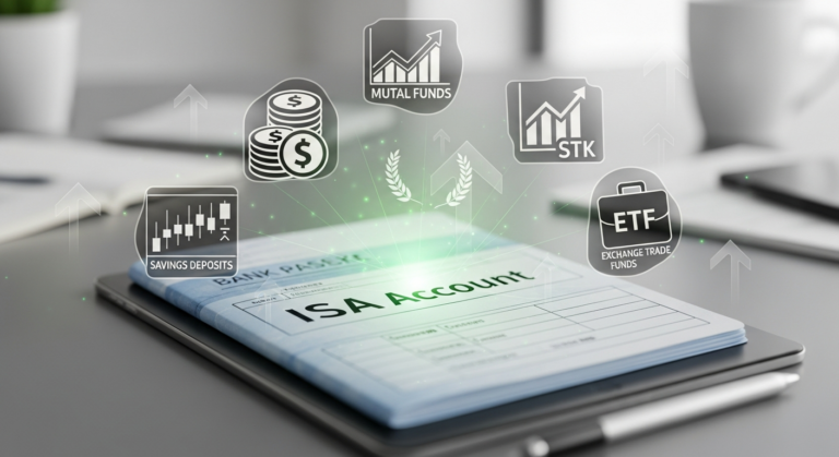 ISA 계좌와 다양한 금융상품이 함께 표현된 이미지