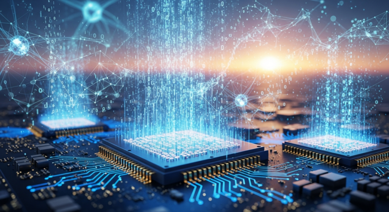 AI 혁명이 열어가는 새로운 반도체 시대를 시각화한 이미지