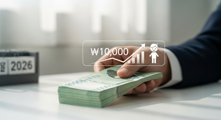 2026년 자녀세액공제가 1인당 10만원 인상된 것을 나타내는 현금 캐시백 이미지