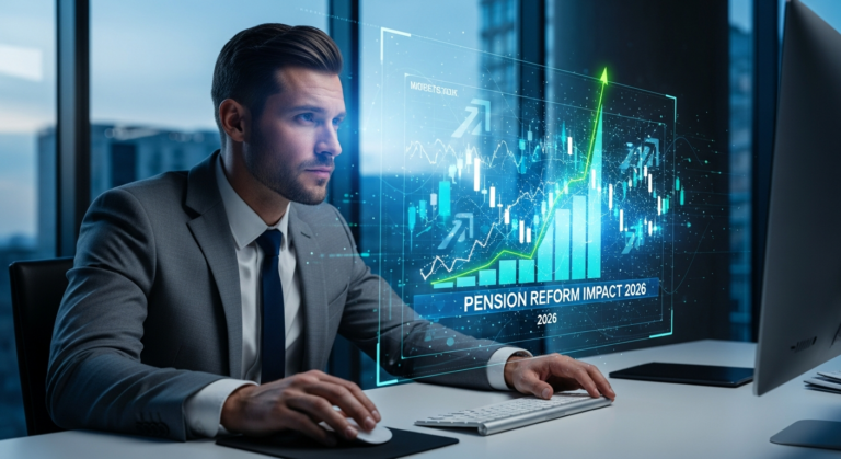 2026년 연금개혁안이 내 월급과 노후에 미치는 변화를 묘사하는 이미지