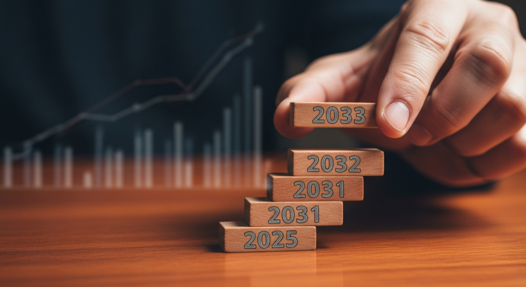 2025년부터 2033년까지 국민연금 보험료율 인상 스케줄을 상징하는 이미지