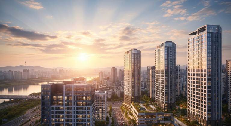 2026년 서울의 신축 아파트 단지를 보여주는 현대적 도시 전경 이미지